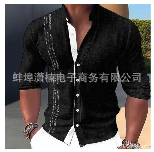 Men's Light Blue Button Collar Long Sleeve Shirt - Image 4