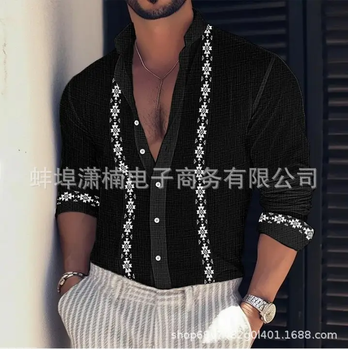 Men's Light Blue Button Collar Long Sleeve Shirt - Image 8