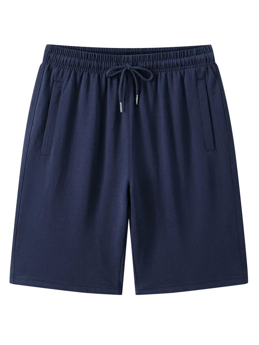 Men Navy Blue Loose Cotton Shorts Summer Casual - Image 6