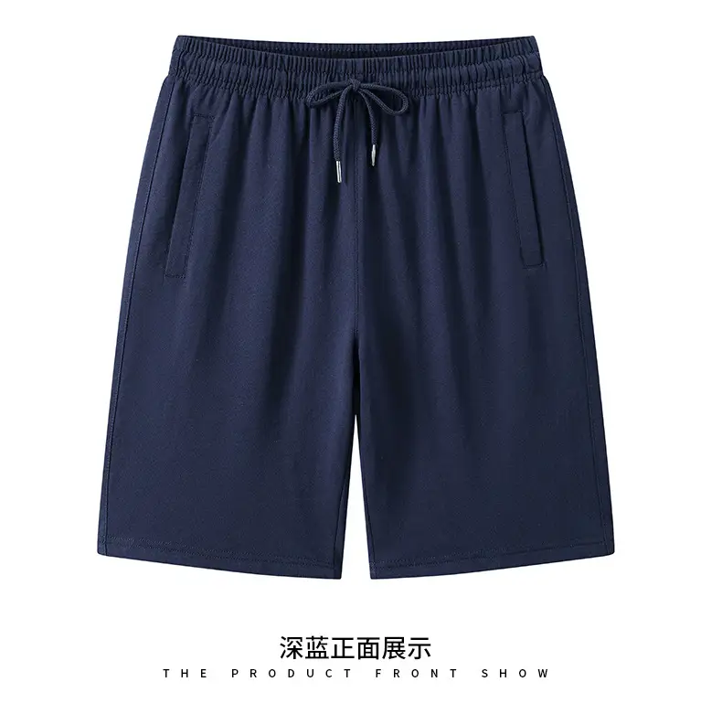 Men Navy Blue Loose Cotton Shorts Summer Casual — feature 12