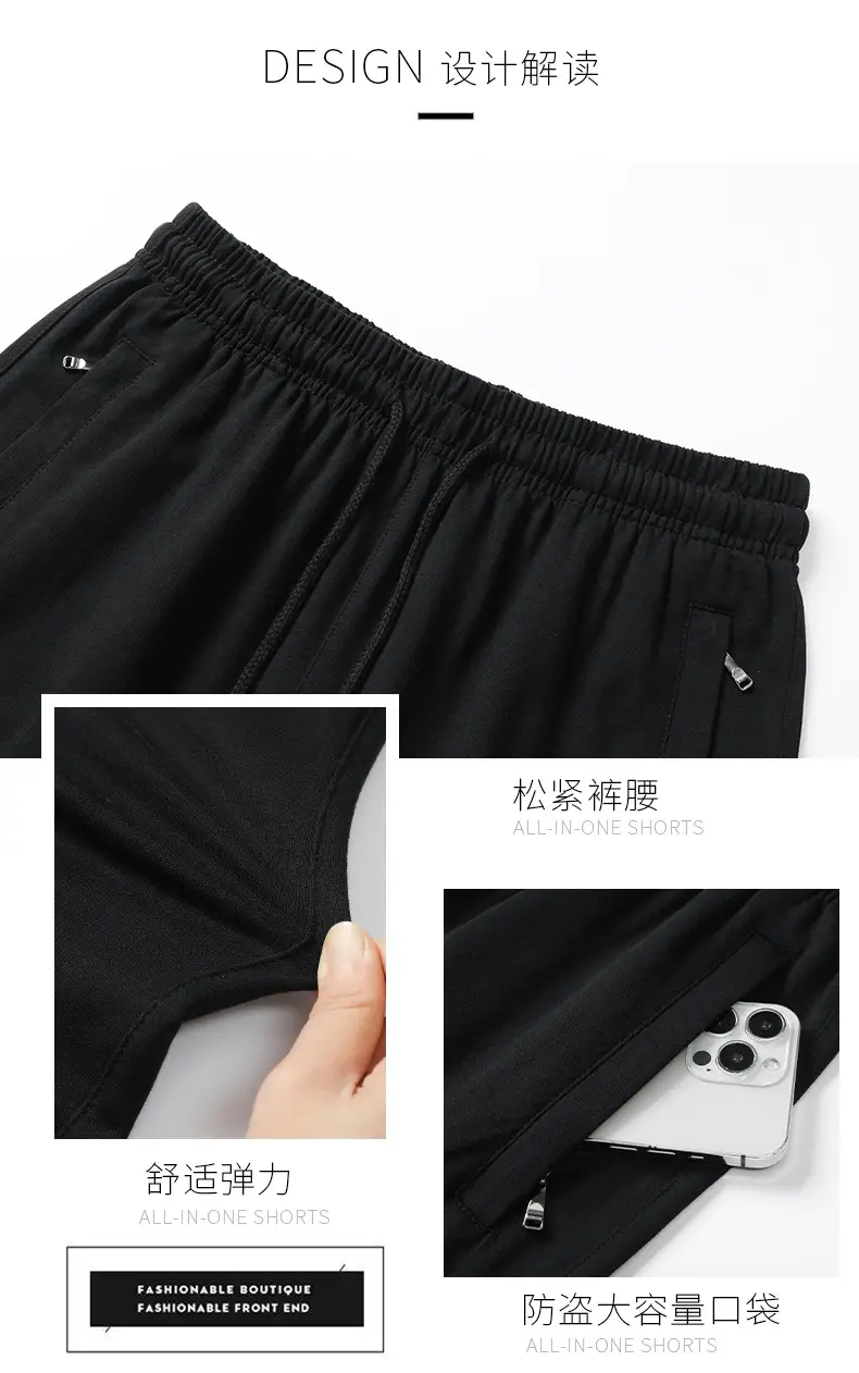 Men Navy Blue Loose Cotton Shorts Summer Casual — feature 3
