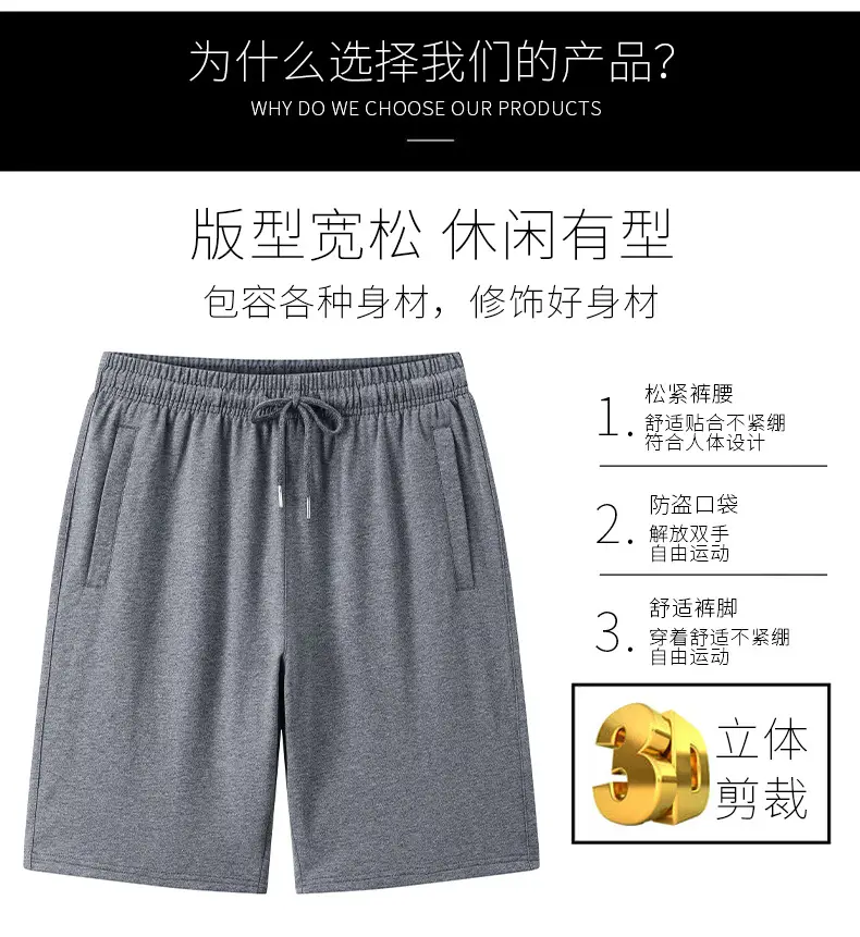 Men Navy Blue Loose Cotton Shorts Summer Casual — feature 4