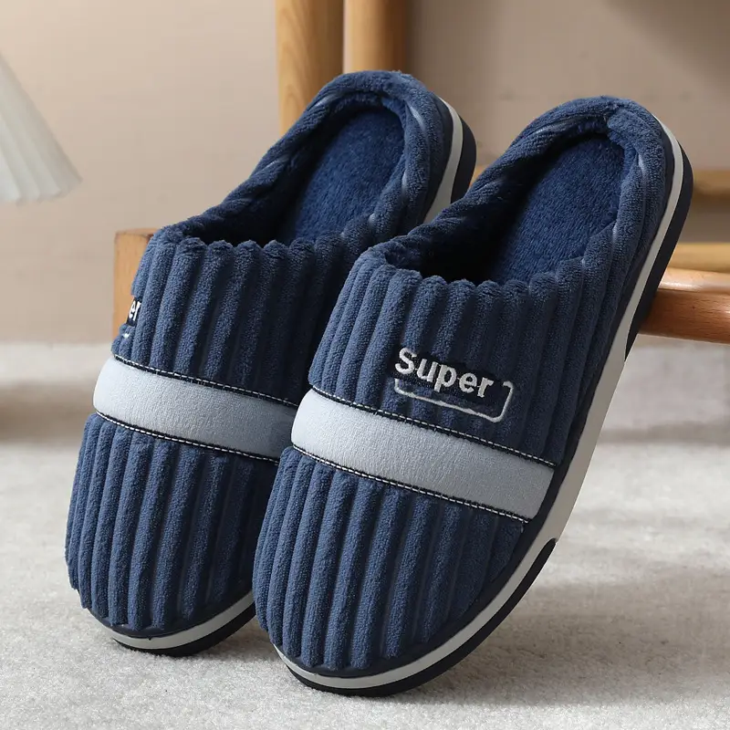 Winter Men's Large Size Cotton Slippers, Indoor Home Non-Slip, Sweat-Absorbent, Warm, Thickened Slippers, Extra Thick, Wear-Resistant, Warm Fleece - Image 4
