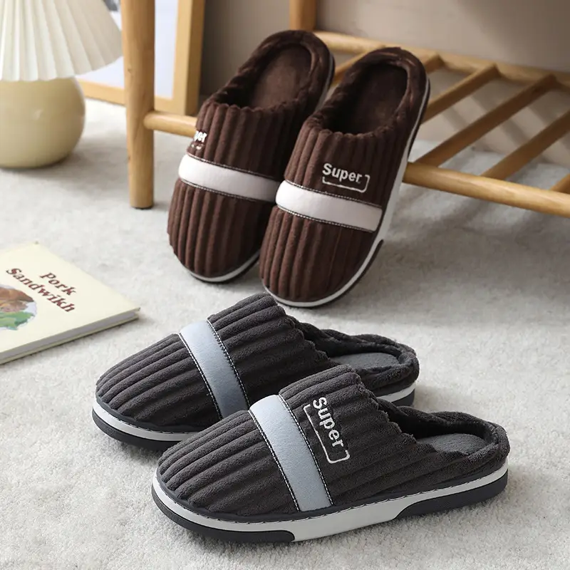 Winter Men's Large Size Cotton Slippers, Indoor Home Non-Slip, Sweat-Absorbent, Warm, Thickened Slippers, Extra Thick, Wear-Resistant, Warm Fleece - Image 5