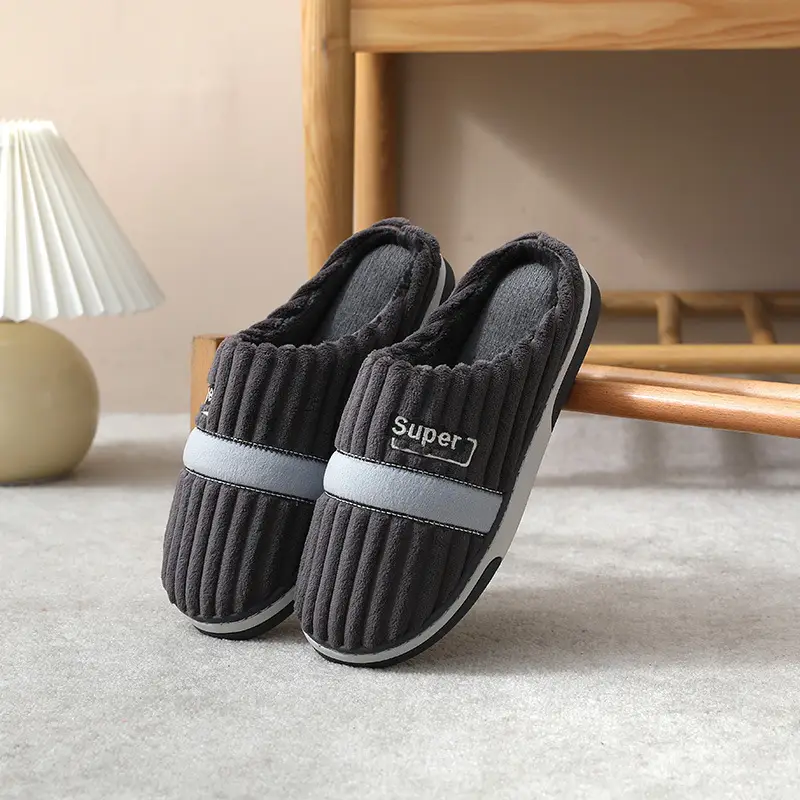 Winter Men's Large Size Cotton Slippers, Indoor Home Non-Slip, Sweat-Absorbent, Warm, Thickened Slippers, Extra Thick, Wear-Resistant, Warm Fleece - Image 2