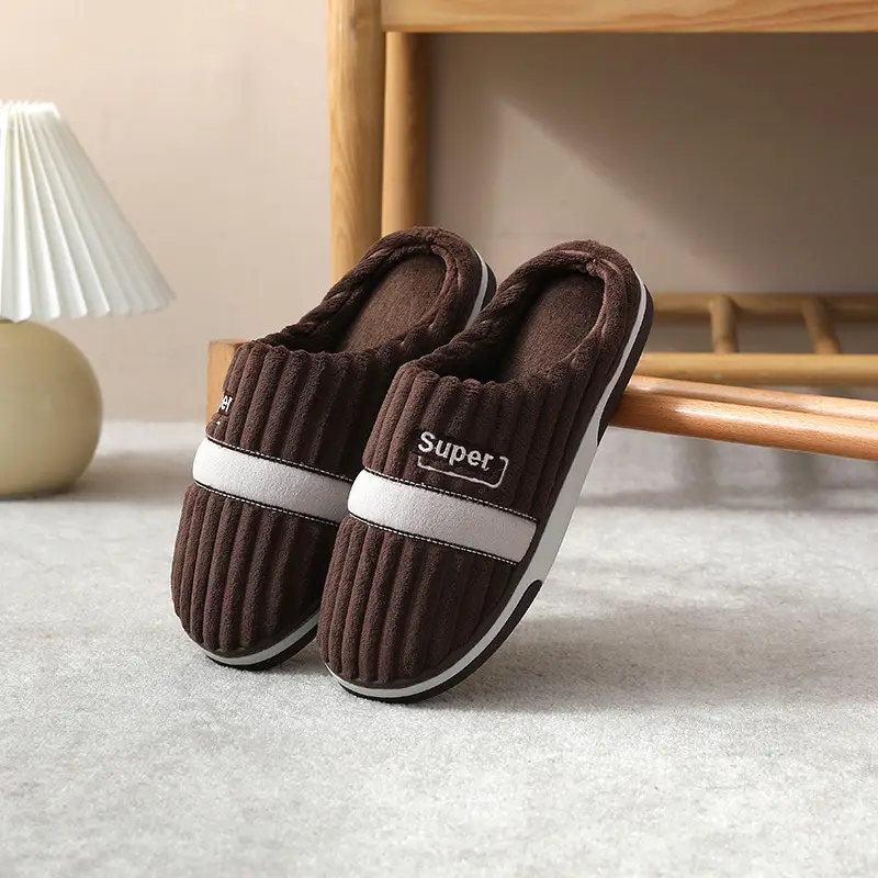 Winter Men's Large Size Cotton Slippers, Indoor Home Non-Slip, Sweat-Absorbent, Warm, Thickened Slippers, Extra Thick, Wear-Resistant, Warm Fleece - Image 3