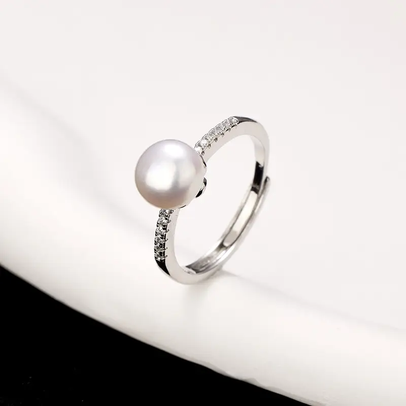 Gold Pearl Open Diamond Ring for Women - Image 3
