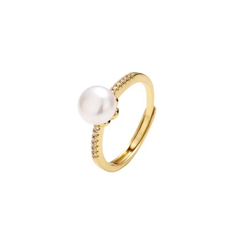 Gold Pearl Open Diamond Ring for Women - Image 5