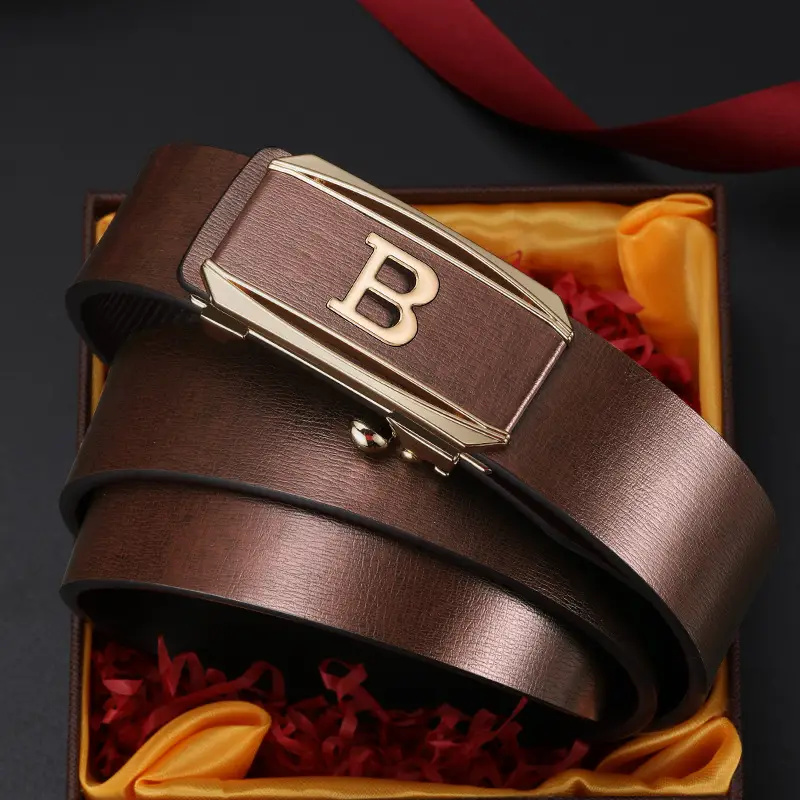 Men's Brown Cowhide Belt with Gold Plated Buckle