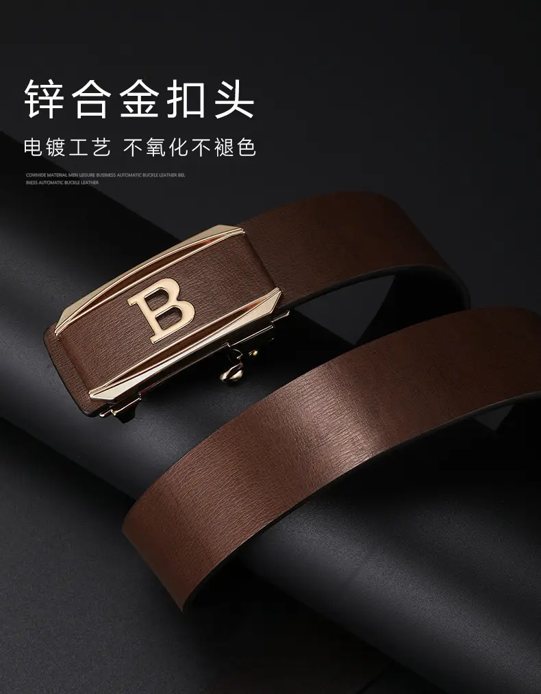 Men's Brown Cowhide Belt with Gold Plated Buckle — feature 11