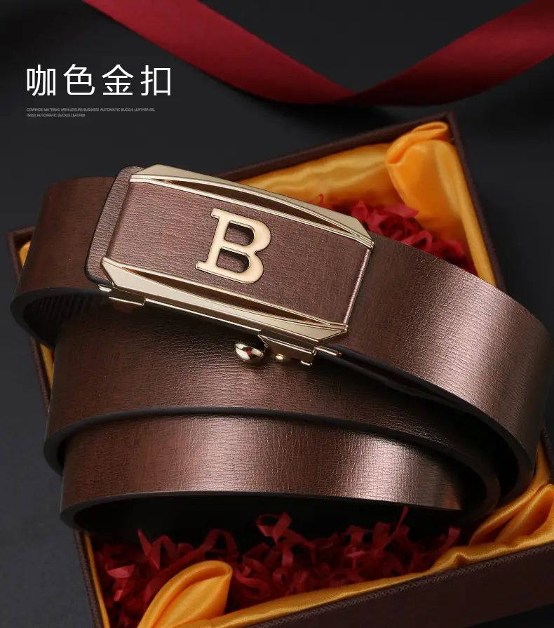 Men's Brown Cowhide Belt with Gold Plated Buckle — feature 14