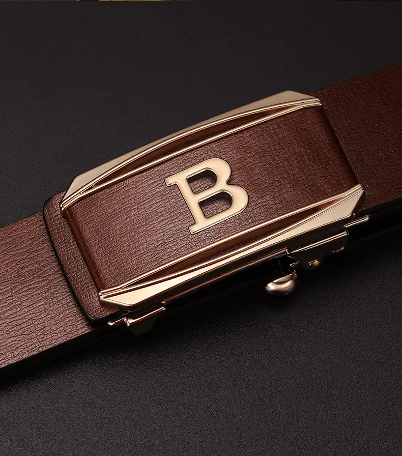 Men's Brown Cowhide Belt with Gold Plated Buckle — feature 15