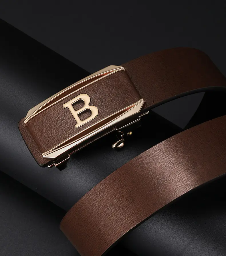 Men's Brown Cowhide Belt with Gold Plated Buckle — feature 16