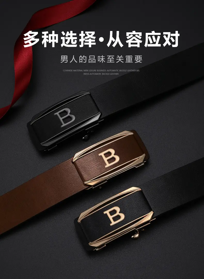 Men's Brown Cowhide Belt with Gold Plated Buckle — feature 4