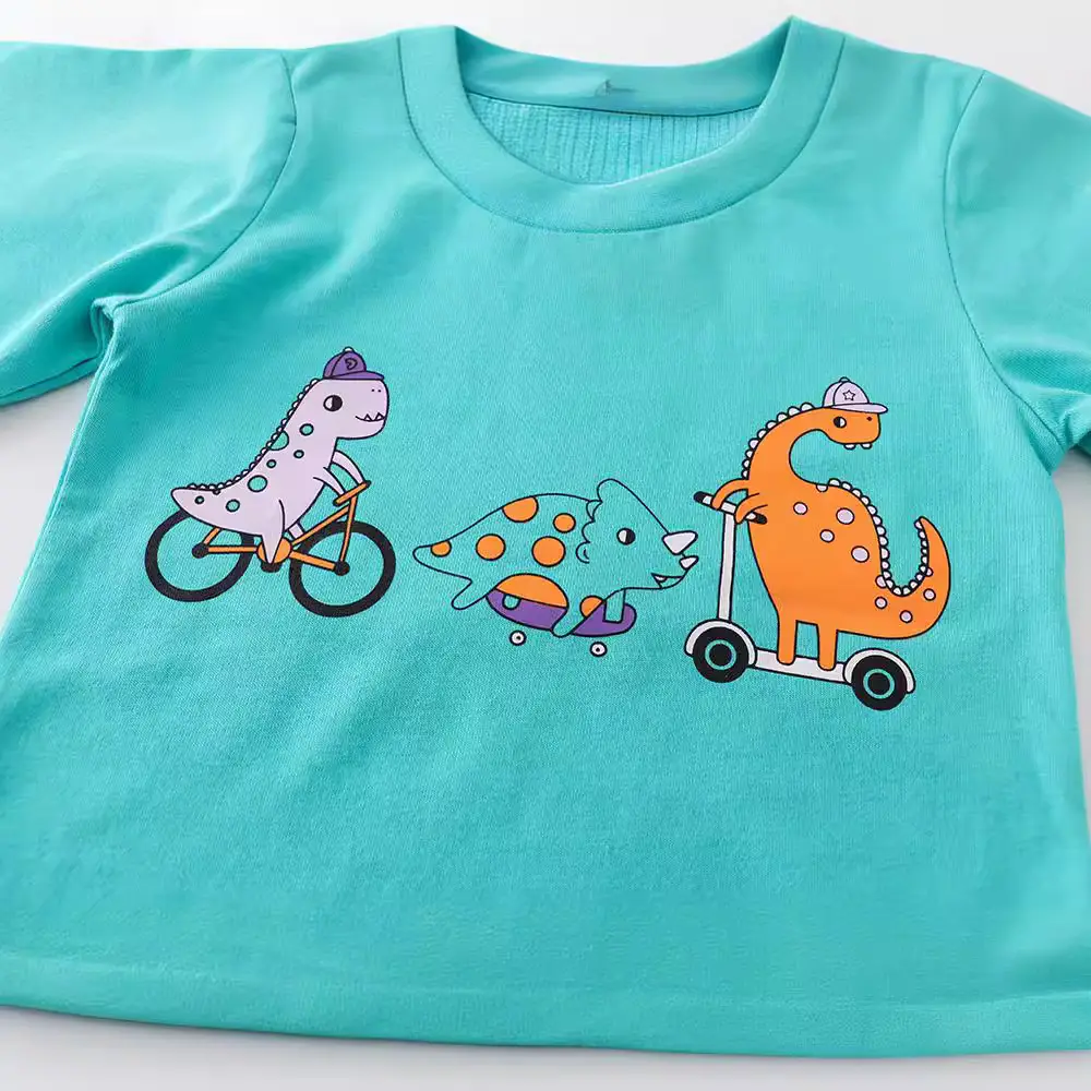 Boys Cotton Long Sleeve T-shirt Cartoon Print Turquoise - Image 3