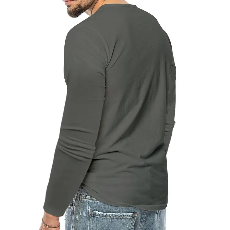 Men Grey Button V-Neck Long Sleeve T-Shirt — feature 11