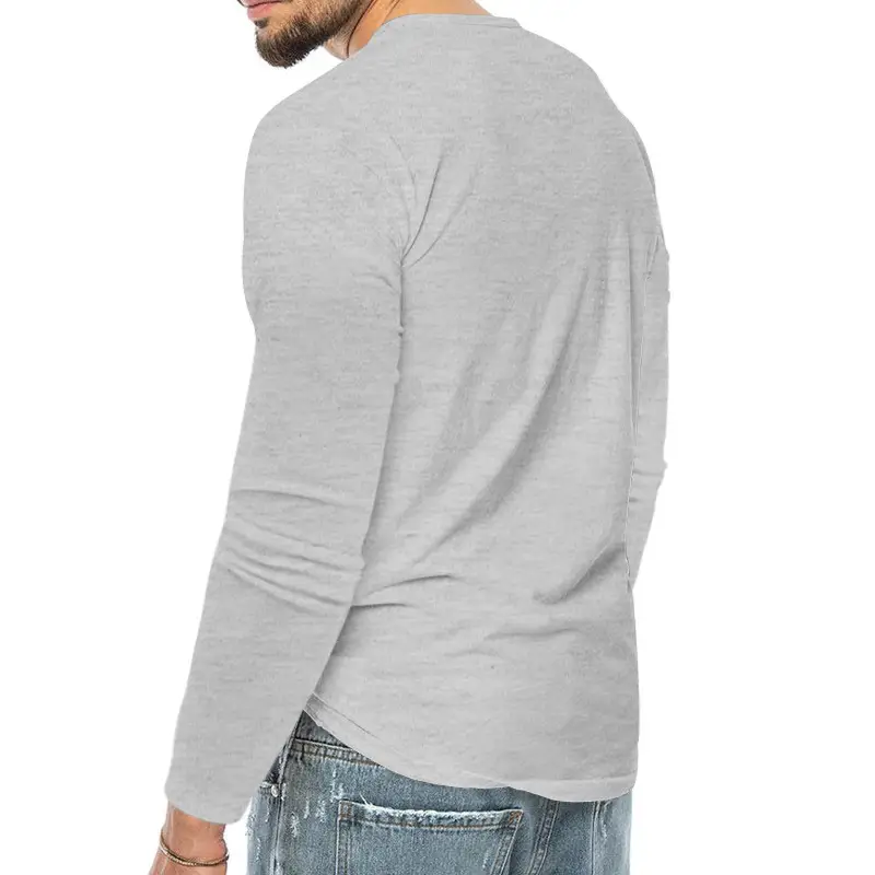 Men Grey Button V-Neck Long Sleeve T-Shirt — feature 13