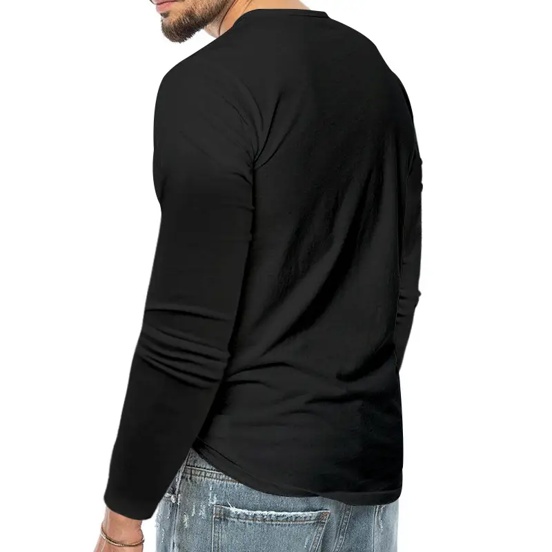 Men Grey Button V-Neck Long Sleeve T-Shirt — feature 5