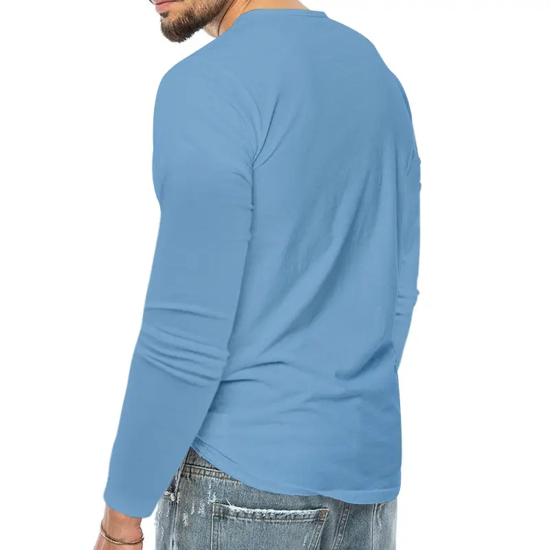 Men Grey Button V-Neck Long Sleeve T-Shirt — feature 9