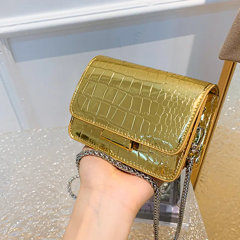 Golden Croc Leather Shoulder Crossbody Bag for Women - Image 7