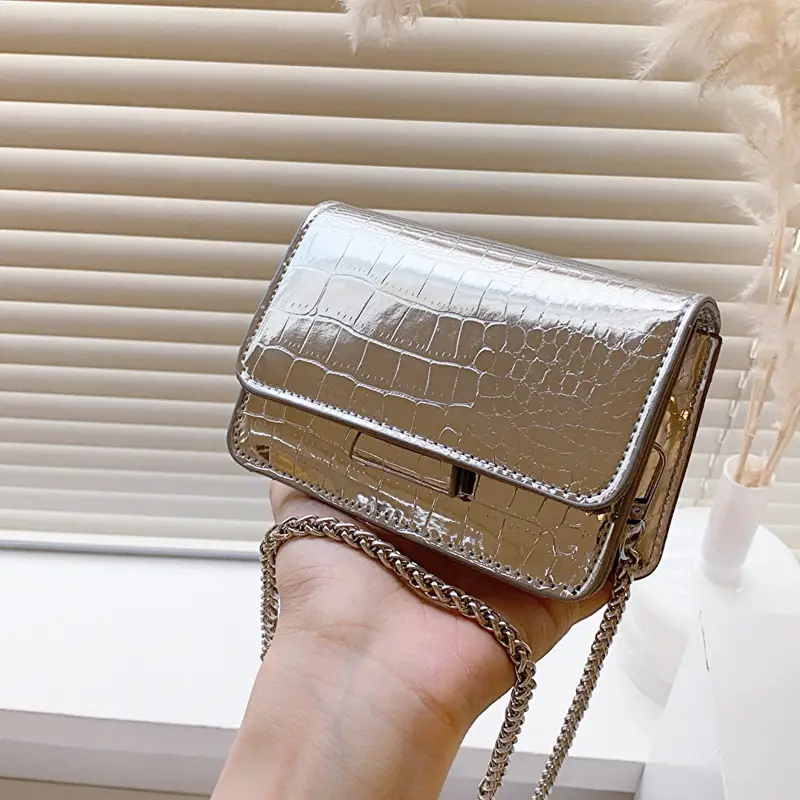 Golden Croc Leather Shoulder Crossbody Bag for Women - Image 8