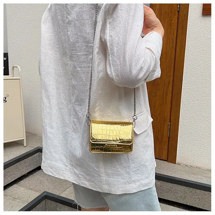 Golden Croc Leather Shoulder Crossbody Bag for Women — feature 11