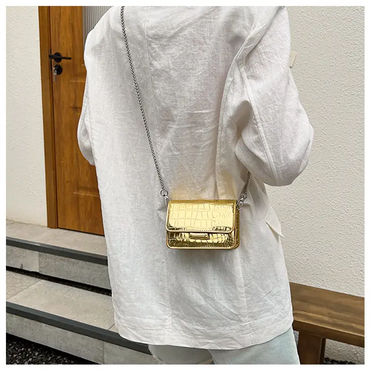 Golden Croc Leather Shoulder Crossbody Bag for Women — feature 9