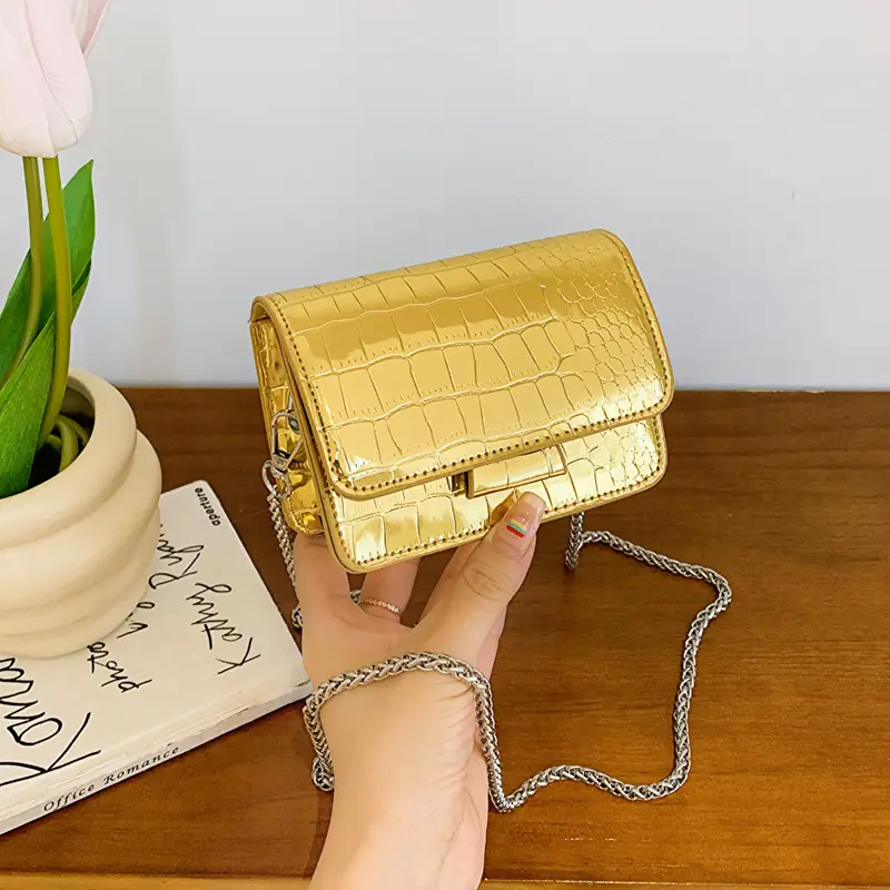 Golden Croc Leather Shoulder Crossbody Bag for Women - Image 2
