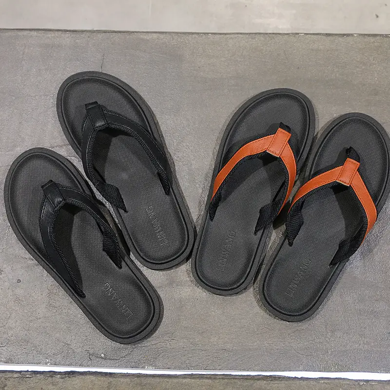 Men's Orange Strap Flip Flops Non-Slip Casual