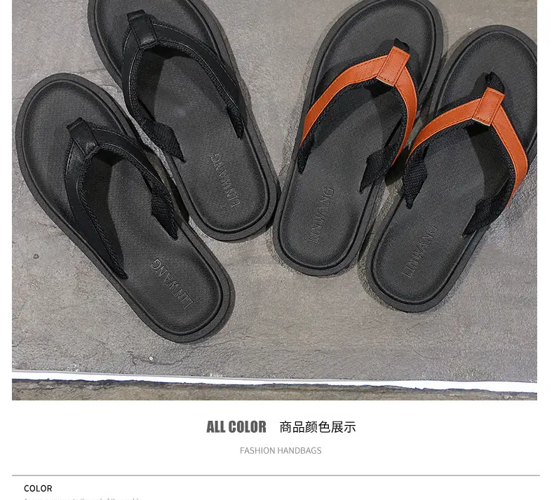 Men's Orange Strap Flip Flops Non-Slip Casual — feature 1