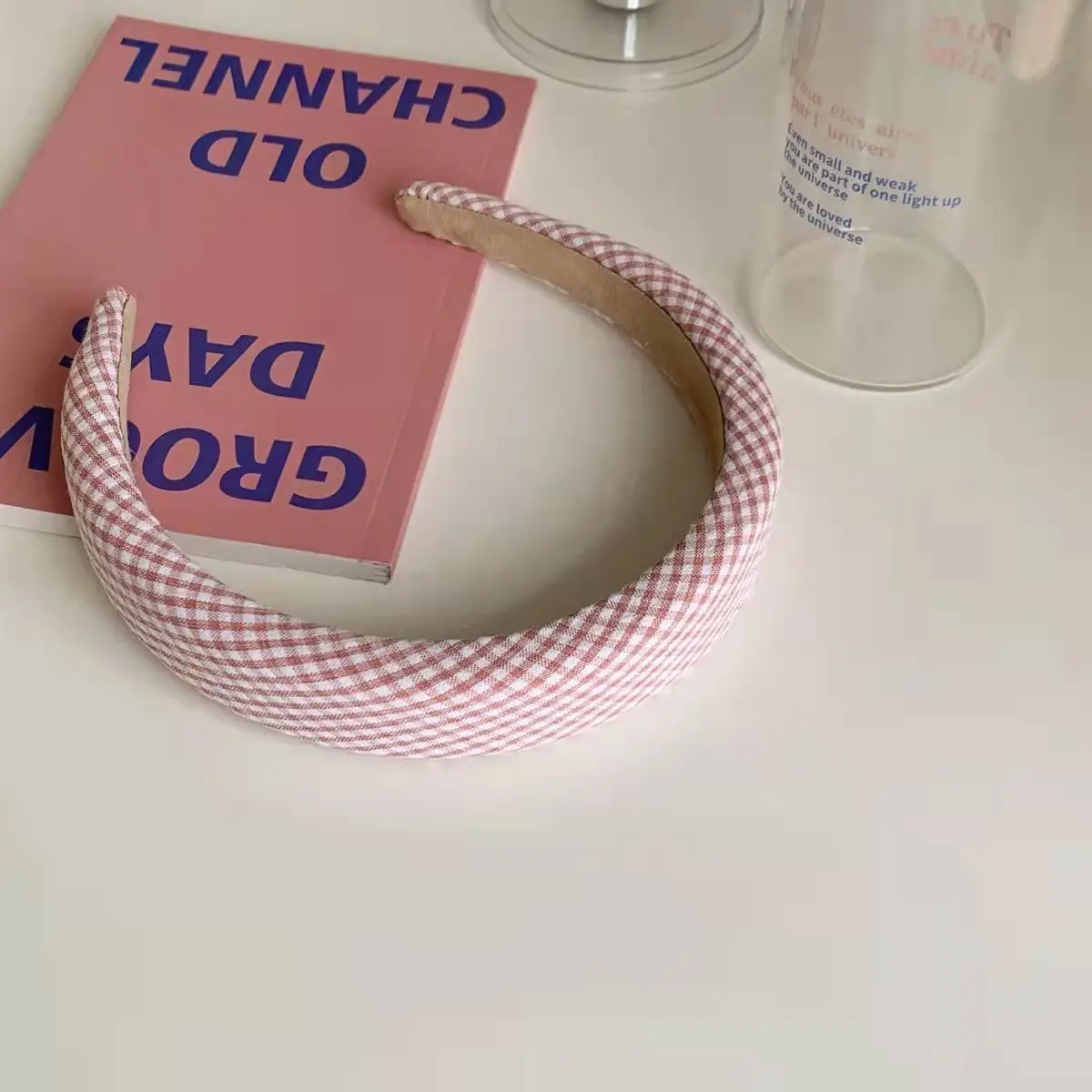 Plaid Hair Band Women's Summer Face Wash Sponge Wide-brimmed Headband Sweet Fresh High Cranial Top All-match Face Showing Small Headdress - Image 3