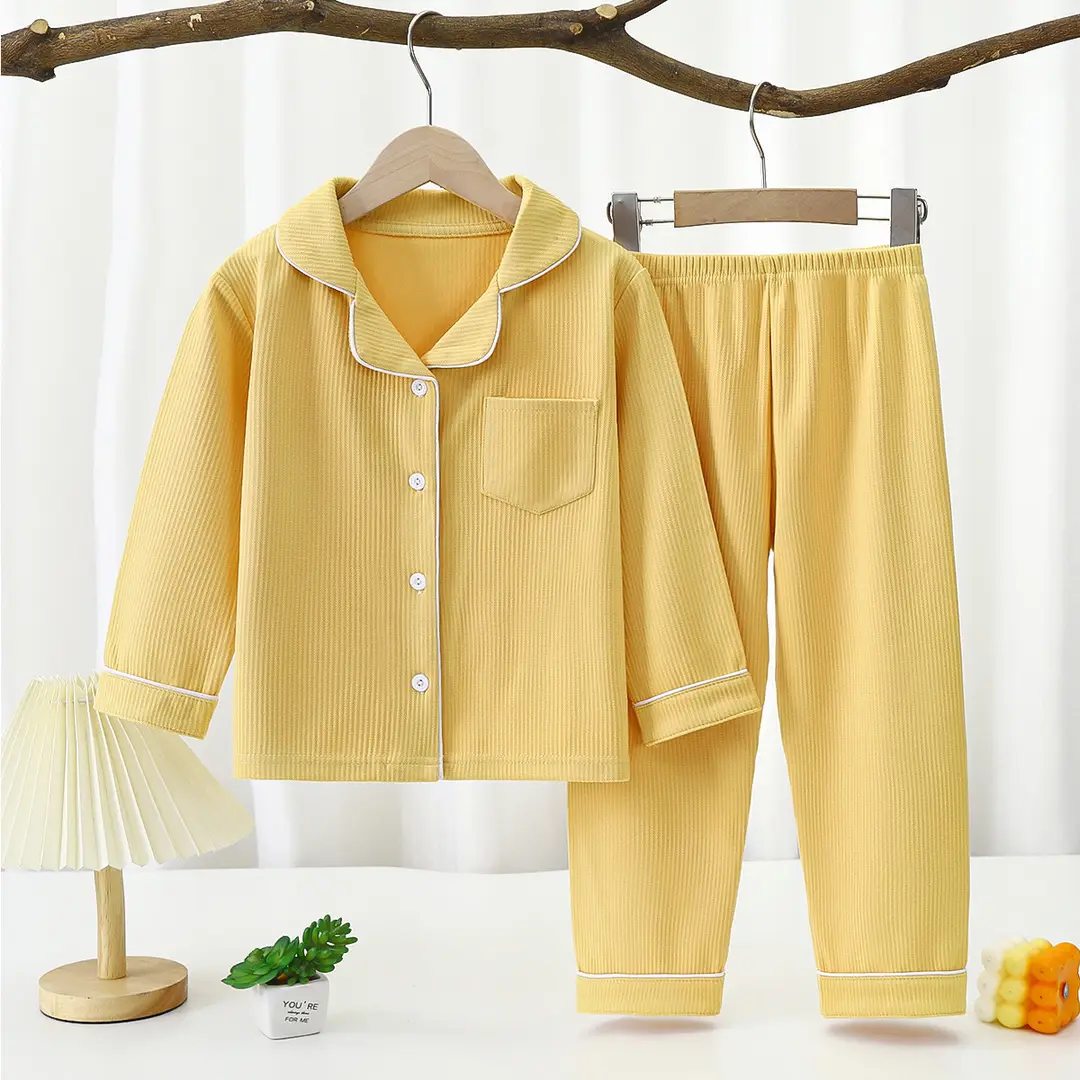 Derong Pajamas Kidsren's Pajamas for Boys and Girls New Autumn and Winter Long-Sleeved Two-Piece Set Boys and Girls Lapel Home Clothes