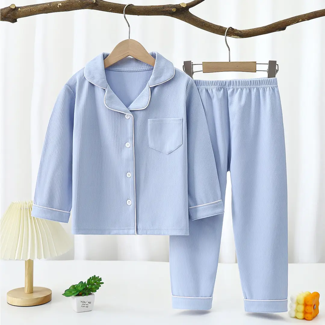 Derong Pajamas Kidsren's Pajamas for Boys and Girls New Autumn and Winter Long-Sleeved Two-Piece Set Boys and Girls Lapel Home Clothes