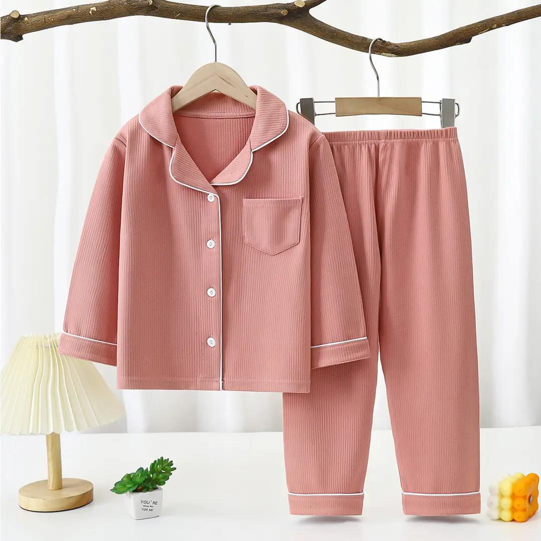 Derong Pajamas Kidsren's Pajamas for Boys and Girls New Autumn and Winter Long-Sleeved Two-Piece Set Boys and Girls Lapel Home Clothes