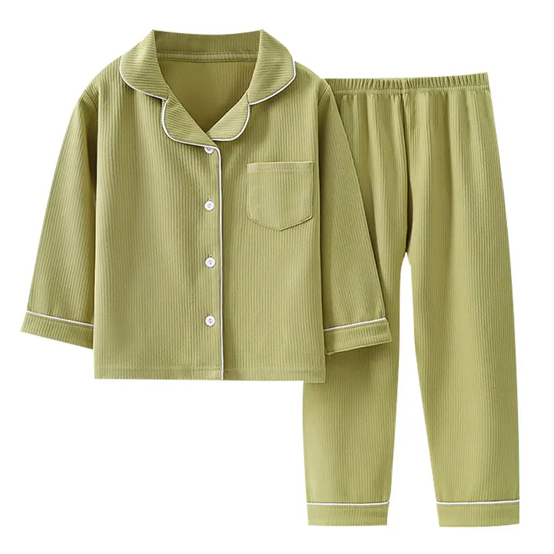 Derong Pajamas Kidsren's Pajamas for Boys and Girls New Autumn and Winter Long-Sleeved Two-Piece Set Boys and Girls Lapel Home Clothes