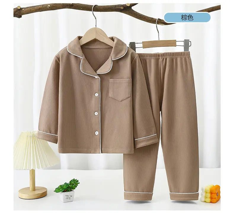 Derong Pajamas Kidsren's Pajamas for Boys and Girls New Autumn and Winter Long-Sleeved Two-Piece Set Boys and Girls Lapel Home Clothes — feature 8