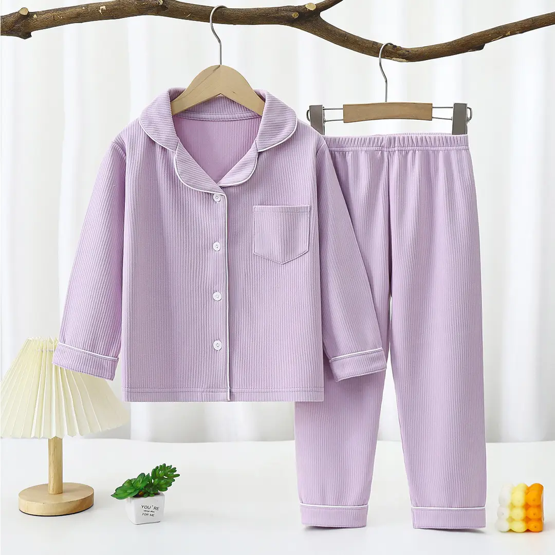 Derong Pajamas Kidsren's Pajamas for Boys and Girls New Autumn and Winter Long-Sleeved Two-Piece Set Boys and Girls Lapel Home Clothes