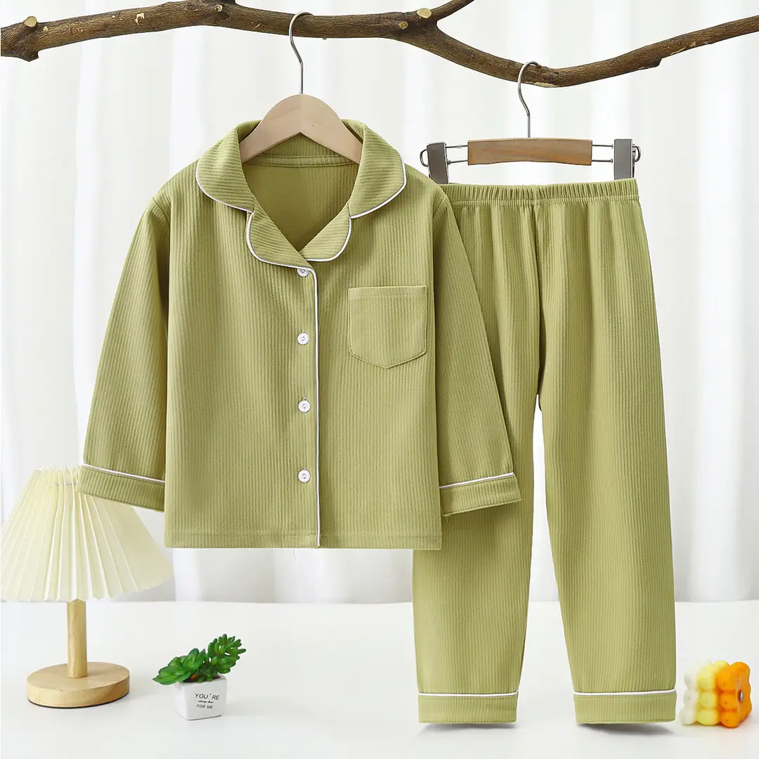 Derong Pajamas Kidsren's Pajamas for Boys and Girls New Autumn and Winter Long-Sleeved Two-Piece Set Boys and Girls Lapel Home Clothes