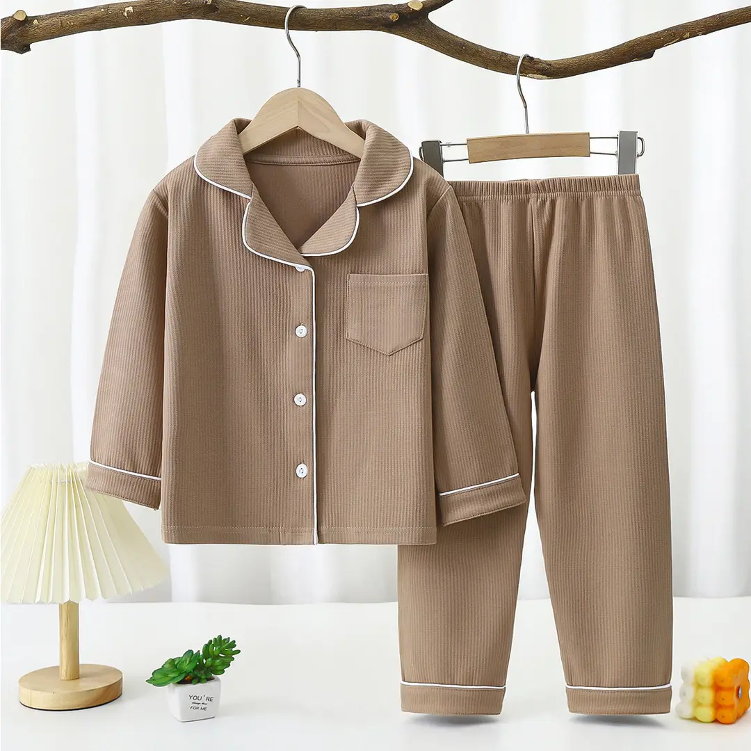 Derong Pajamas Kidsren's Pajamas for Boys and Girls New Autumn and Winter Long-Sleeved Two-Piece Set Boys and Girls Lapel Home Clothes
