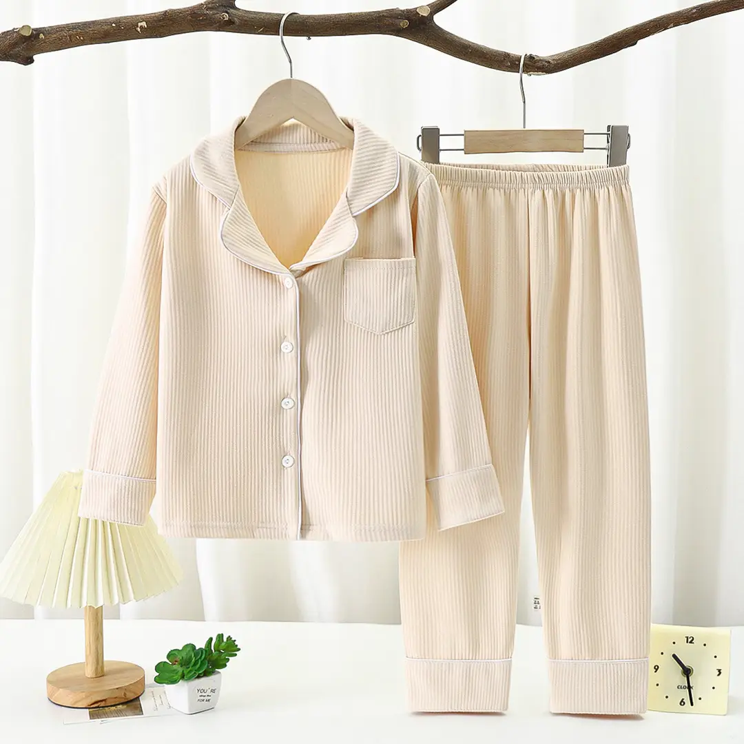 Derong Pajamas Kidsren's Pajamas for Boys and Girls New Autumn and Winter Long-Sleeved Two-Piece Set Boys and Girls Lapel Home Clothes
