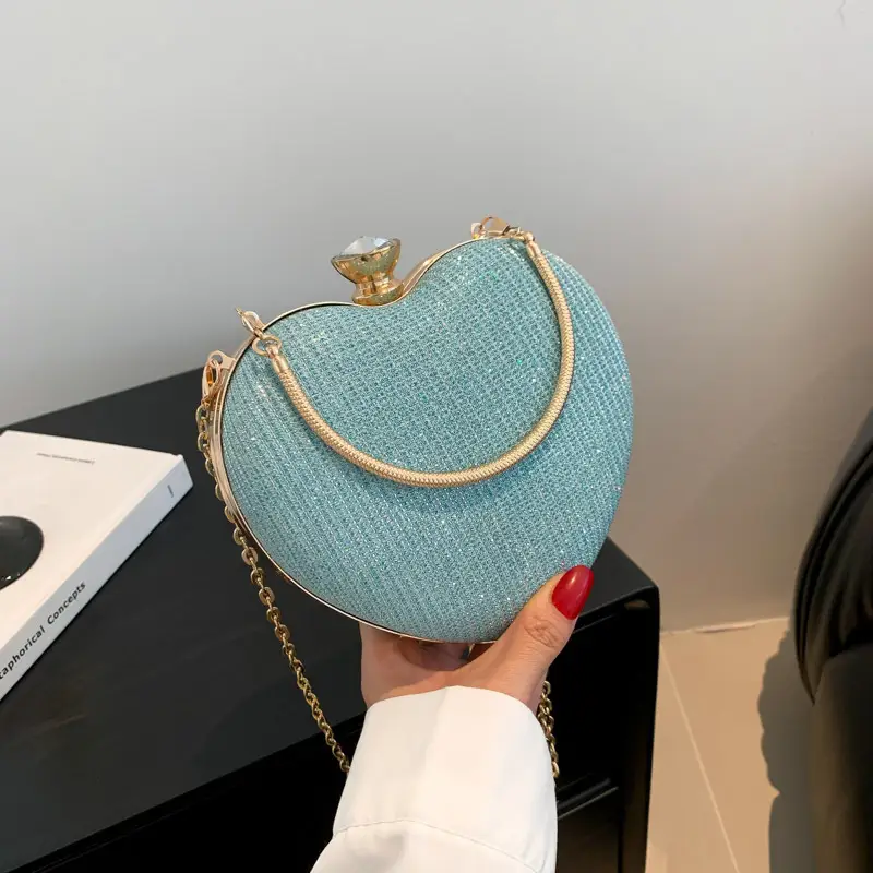 Blue Heart-Shaped Chain Crossbody Bag for Women - Image 6