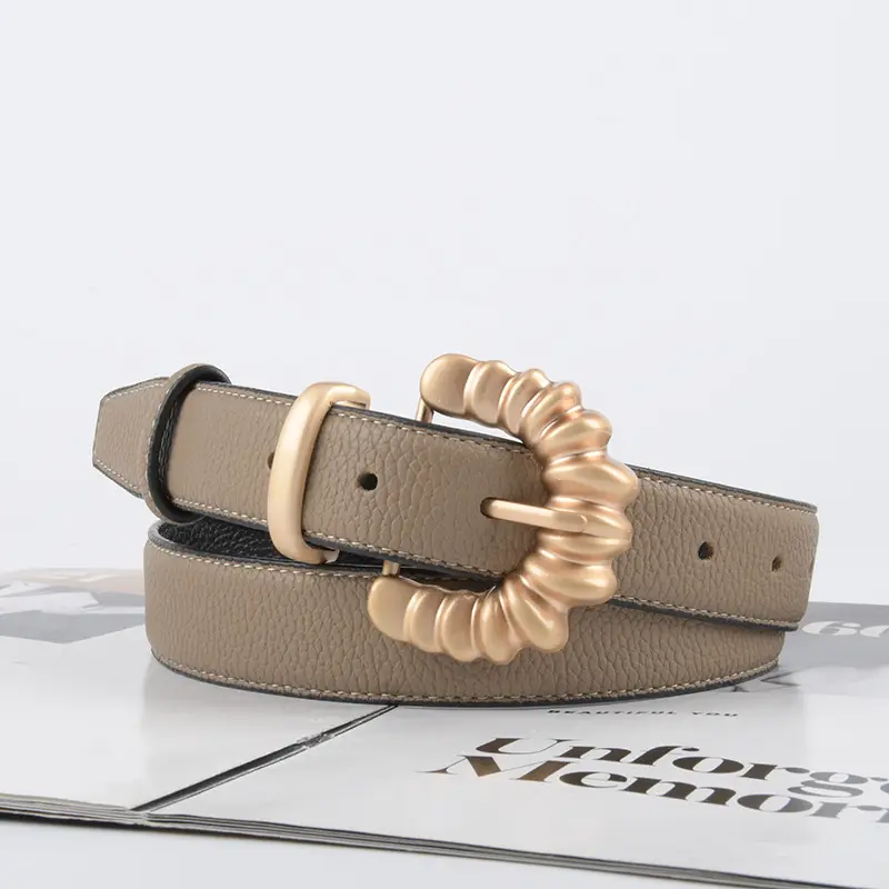Women's Cowhide Litchi Belt焦糖色 2023 - Image 16