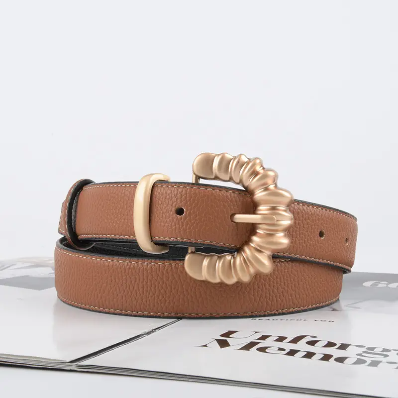 Women's Cowhide Litchi Belt焦糖色 2023 - Image 17