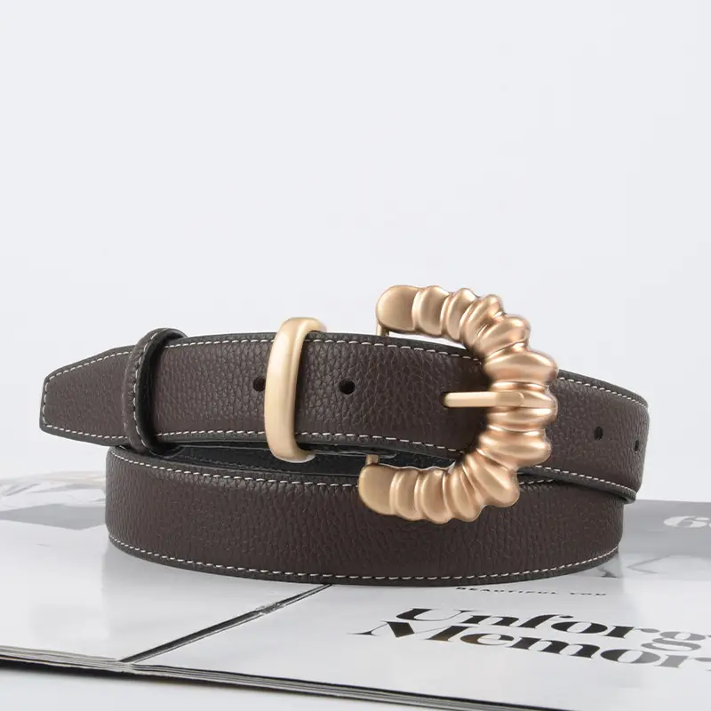 Women's Cowhide Litchi Belt焦糖色 2023 - Image 18