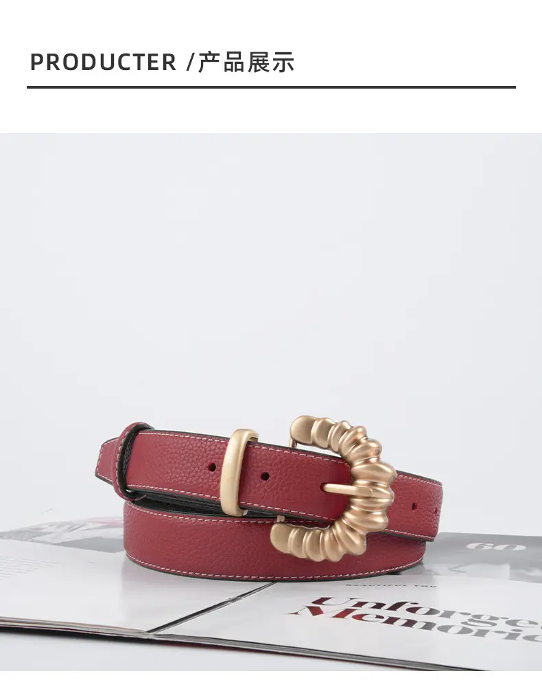 Women's Cowhide Litchi Belt焦糖色 2023 — feature 10