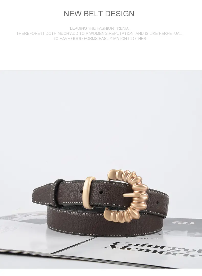 Women's Cowhide Litchi Belt焦糖色 2023 — feature 11