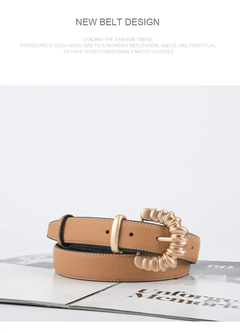 Women's Cowhide Litchi Belt焦糖色 2023 — feature 12