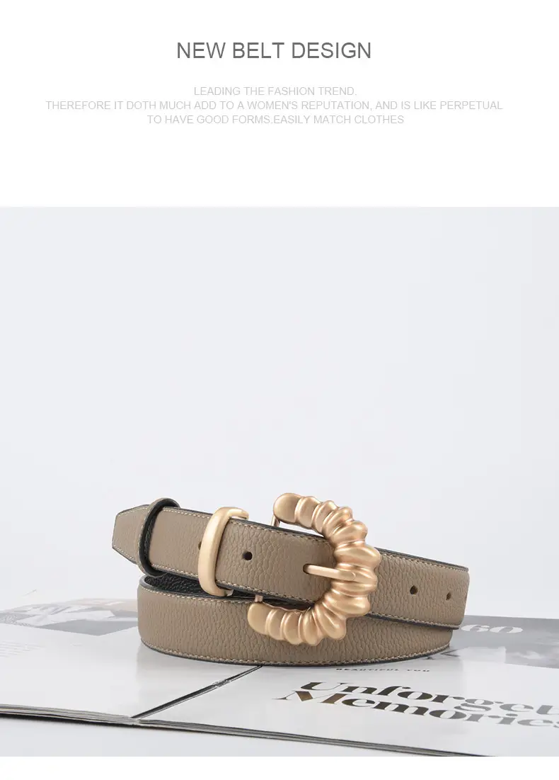 Women's Cowhide Litchi Belt焦糖色 2023 — feature 13