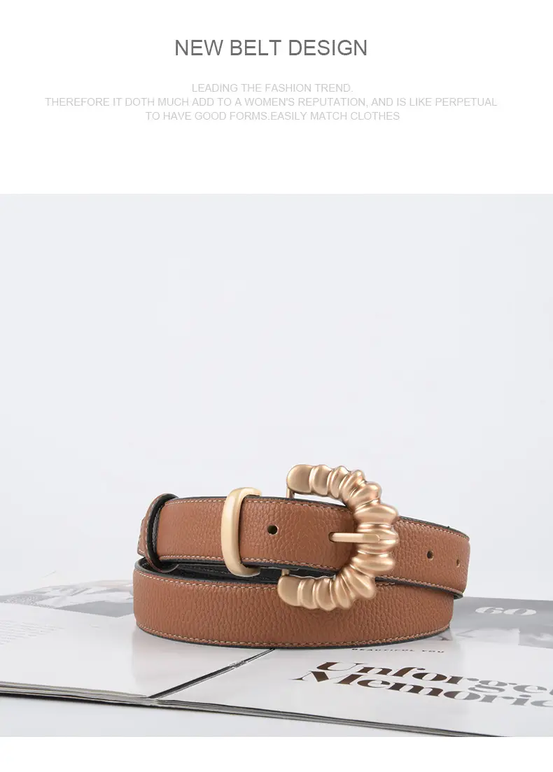 Women's Cowhide Litchi Belt焦糖色 2023 — feature 14