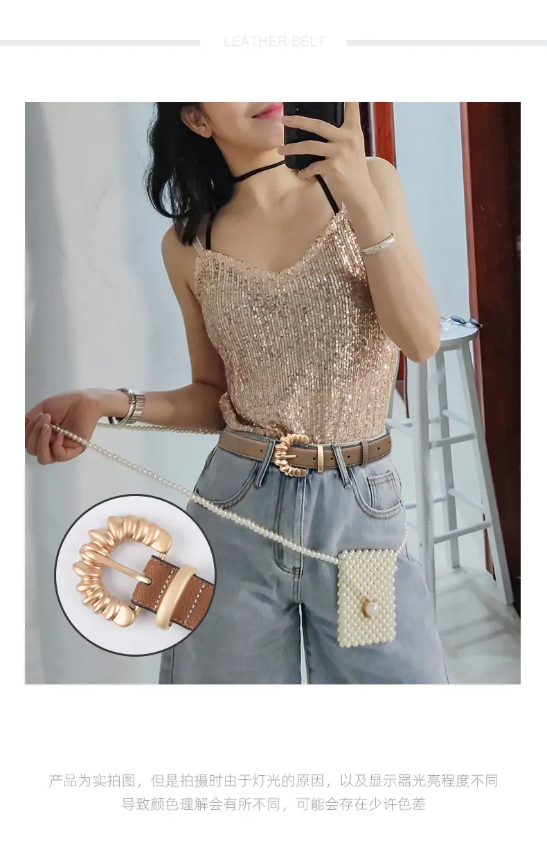 Women's Cowhide Litchi Belt焦糖色 2023 — feature 2